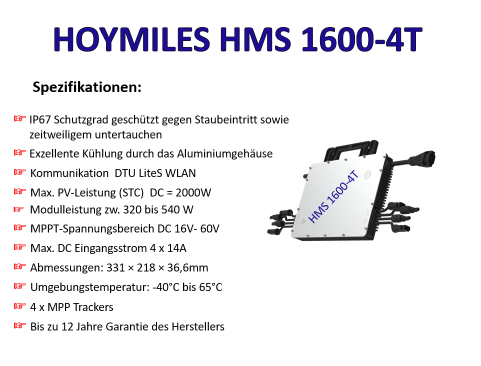 Balkonkraftwerk 1600W Hoymiles HMS 1600-4T Trina Solar Glas-Glas Fullblack