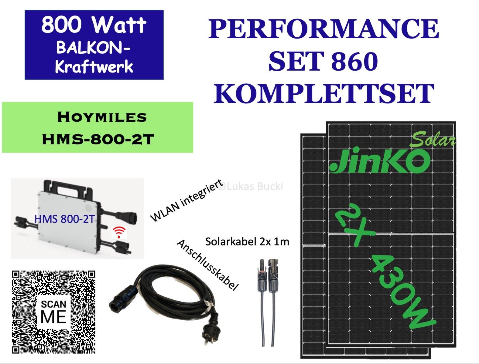 Balkonkraftwerk 800W mit 2x Jinko 430W und Hoymiles HMS-800W-2T